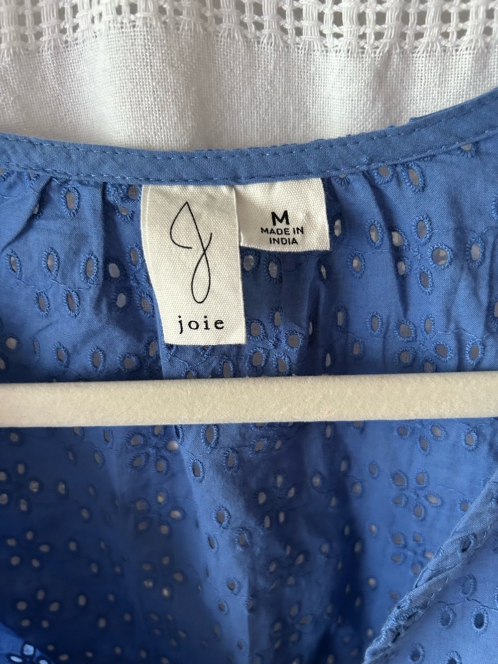Joie Blue Eyelet Tie-Front Peplum Cotton Blouse - Picture 6 of 6